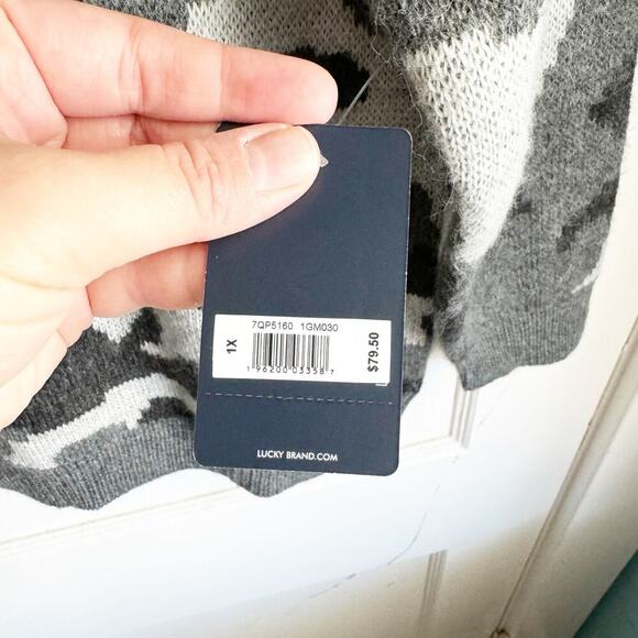 Lucky Brand Gray Camo Wool Blend Crewneck Sweater NWT Cozy Comfy Size 1X New - Picture 9 of 11